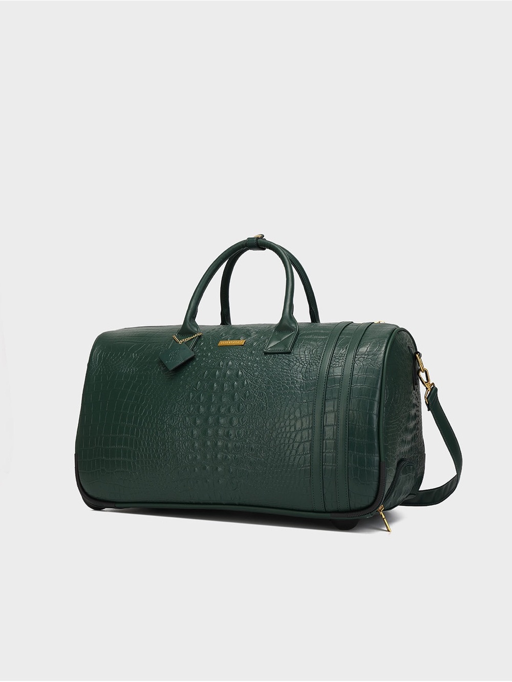 Dark Green Croc-Embossed Travel Duffel Bag